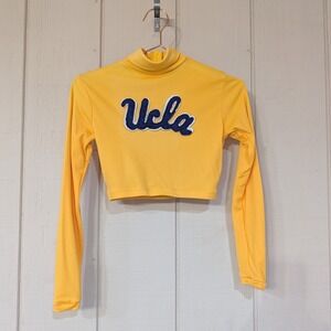 Vintage 90s Chasse UCLA Cheerleading Crop Top Yellow Long Sleeve Mock Neck